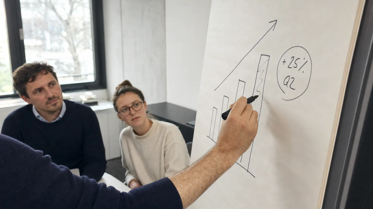 Reduktion auf das Wesentliche: Schlüsselwörter, Pfeile und Zahlen schlagen volle Flipcharts