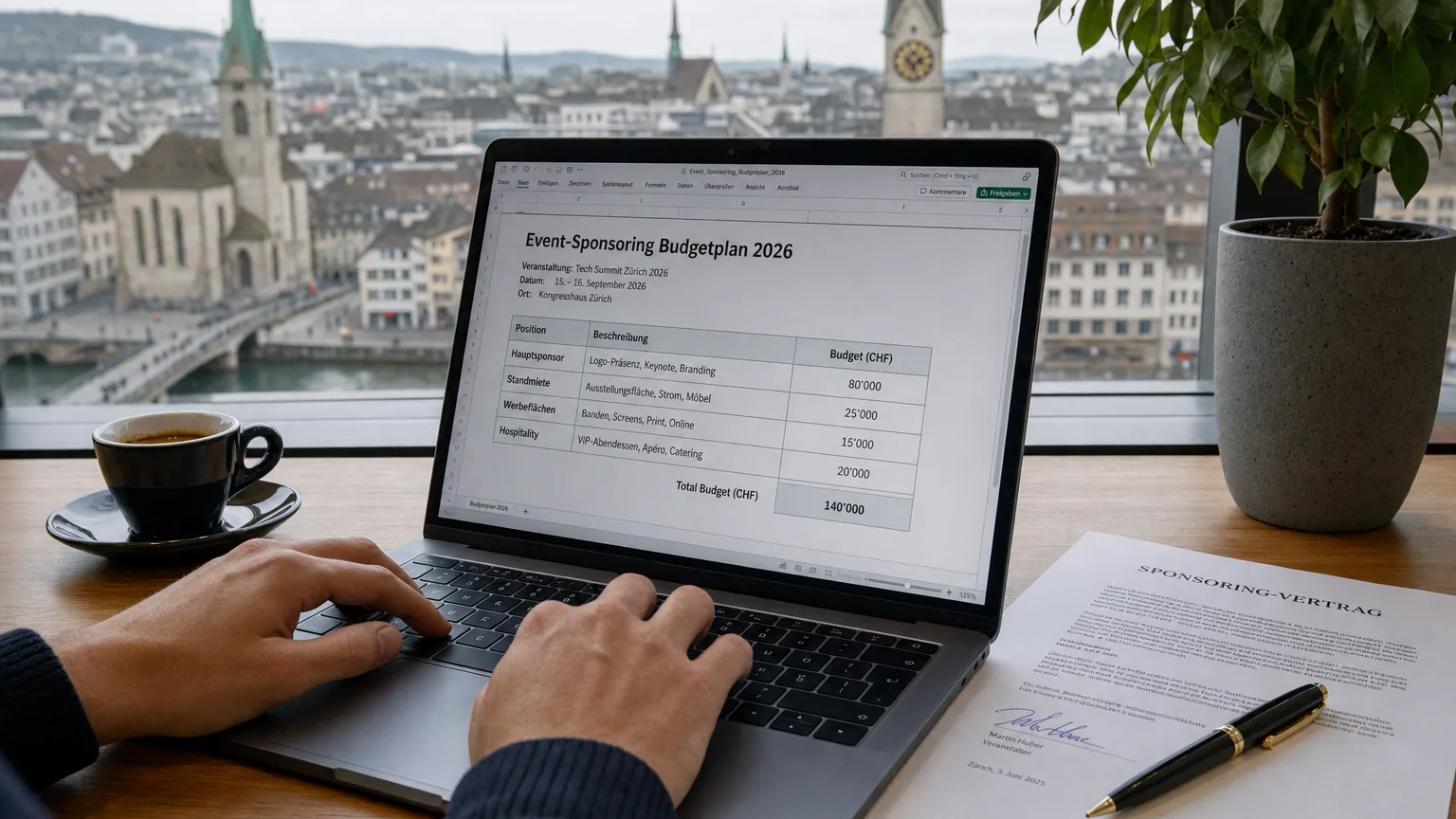 Sponsoring-Pitch-Deck auf Laptop mit Tier-Modell-Icons